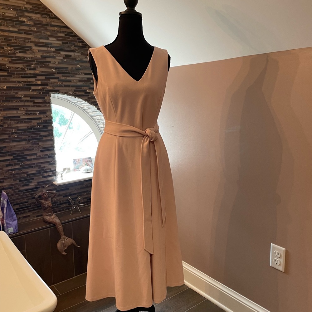 Calvin Klein Collection Tan Sleeveless V-Neck A-Line Midi Dress